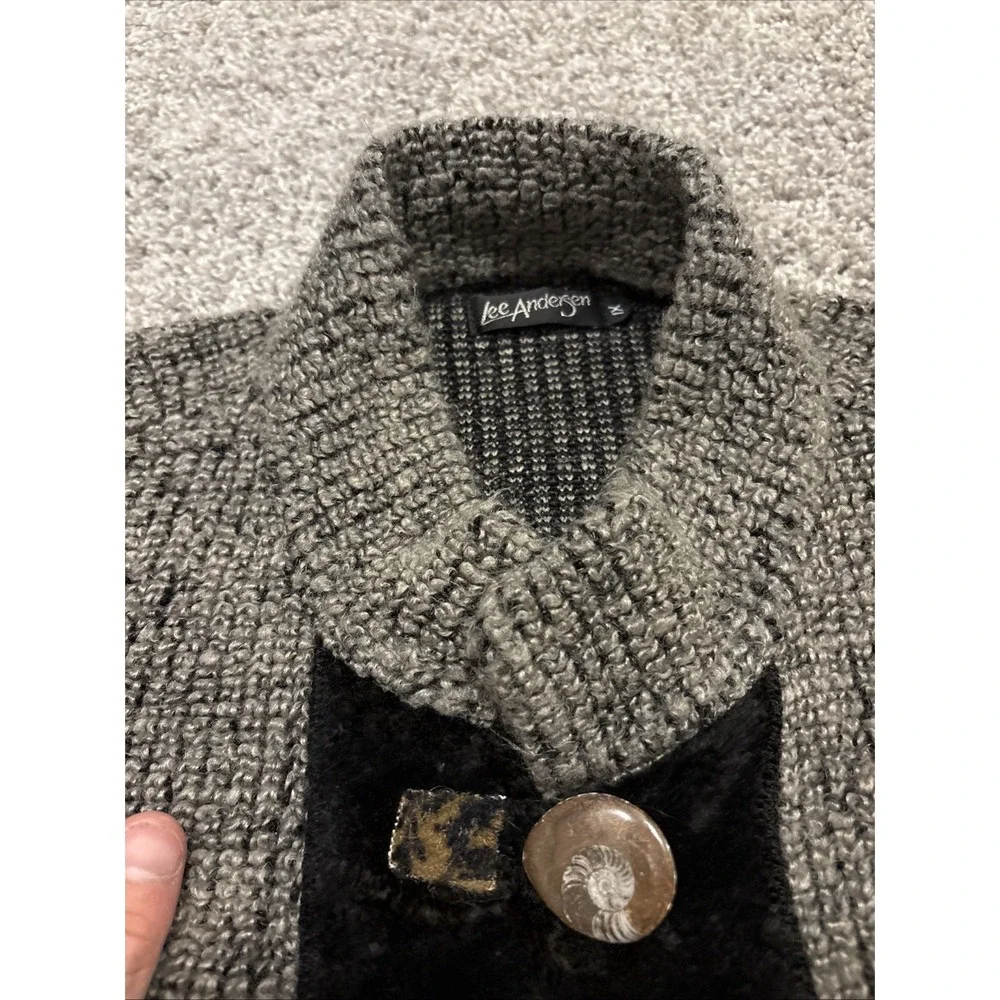 LEE ANDERSEN Wearable Art to Wear Cardigan Sweater Cool Buttons And Fur Rare